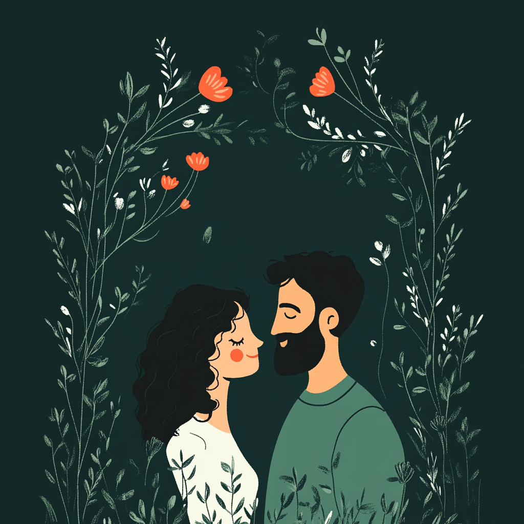 Design: vector card back with man, woman in love.