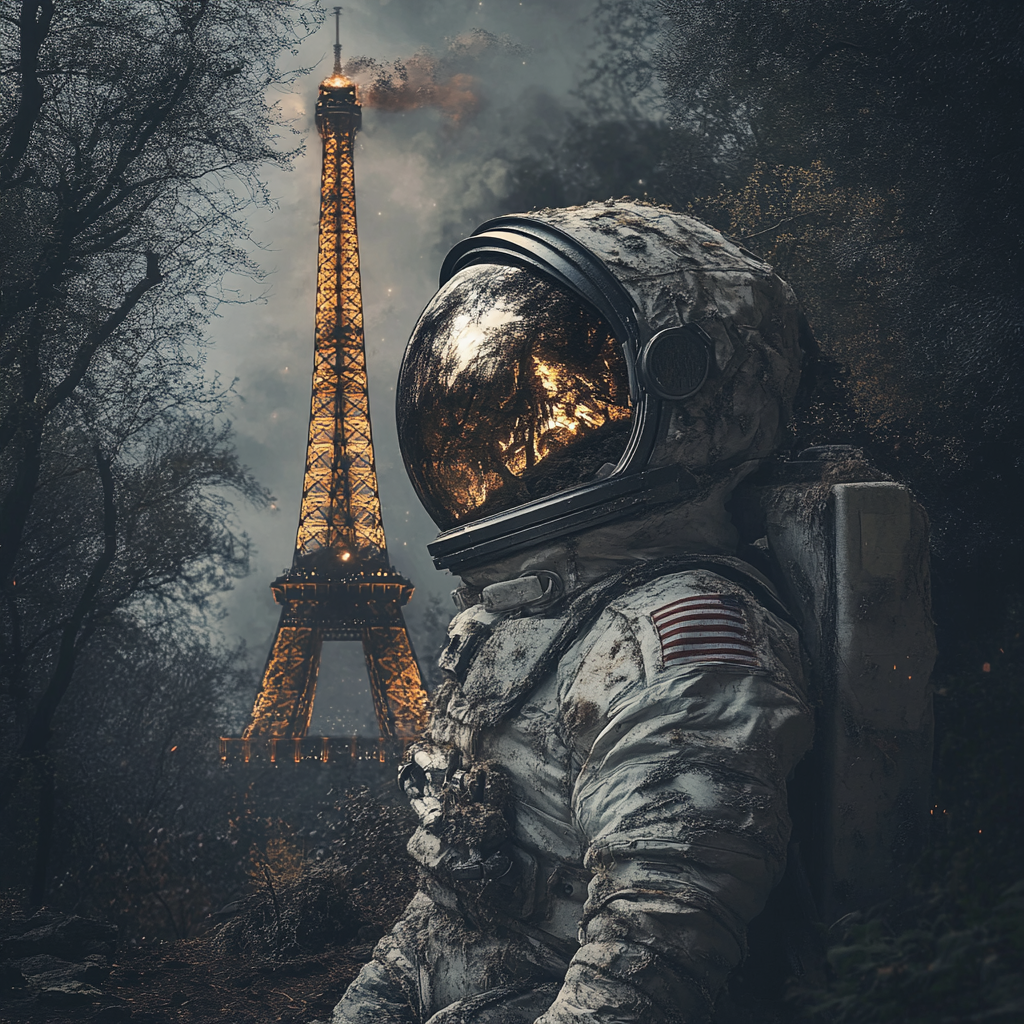 Destroyed World: Woman Astronaut in Worn Spacesuit