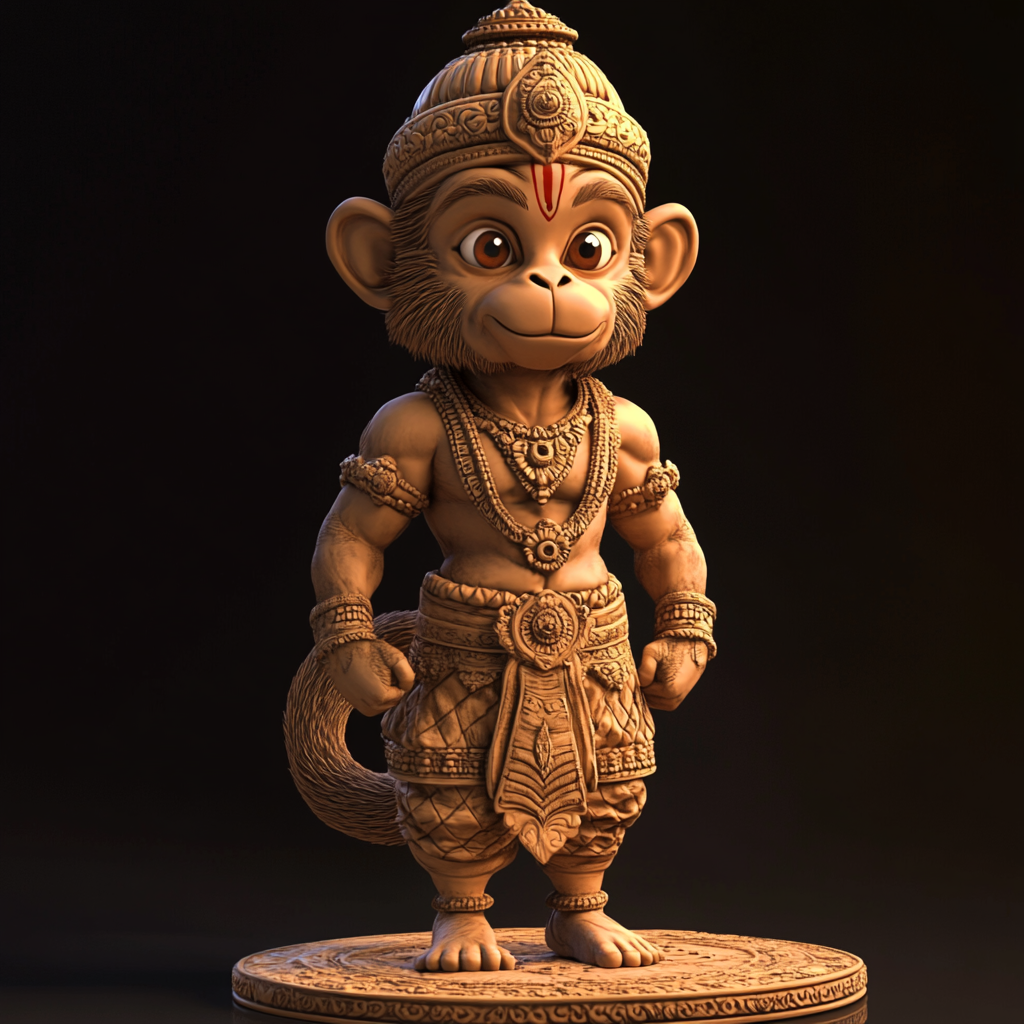 Detailed 3D model of young, vibrant Hanuman.