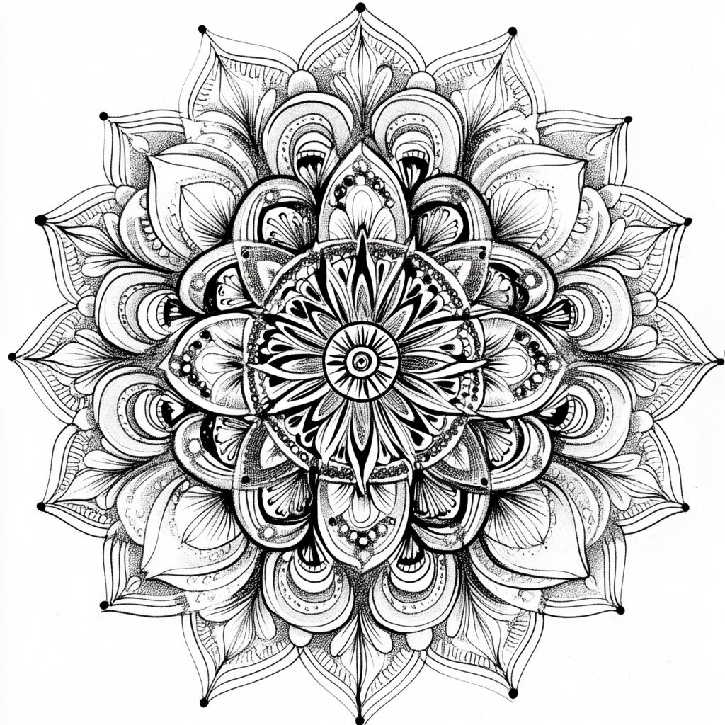 Detailed Black and White Mandala Coloring Page