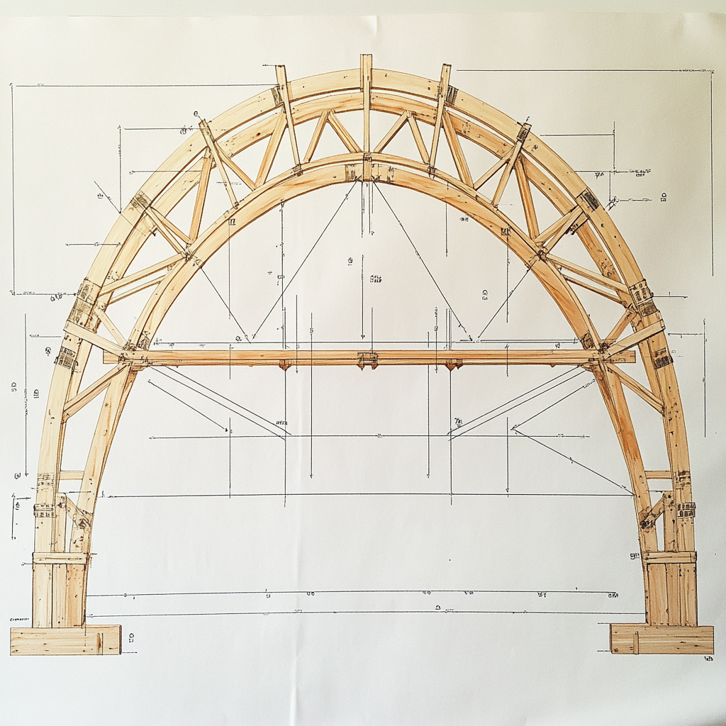 Detailed Blueprint: Half-Ellipse Timber Truss Construction Plan