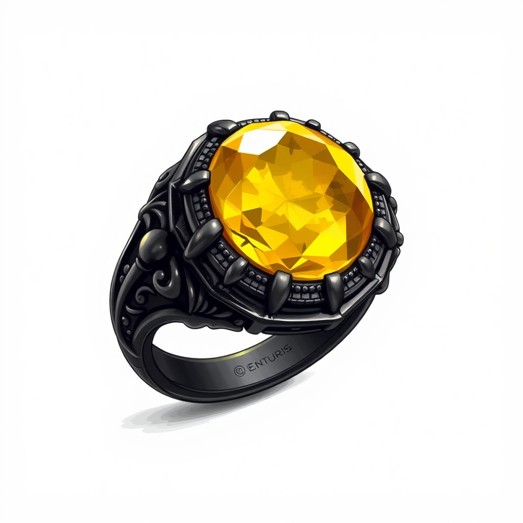 Detailed Dark Metal Ring with Yellow Stone