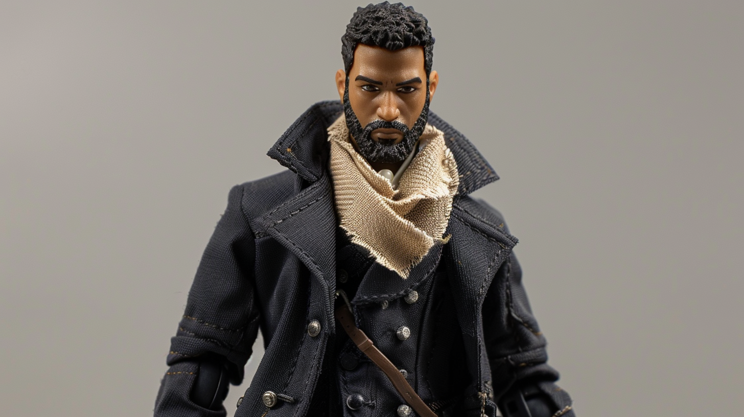 Detailed Mattel action figure: Medium-dark skin tone, muscular build.