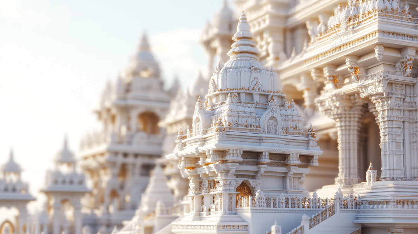 Detailed White Indian Temple in Daylight