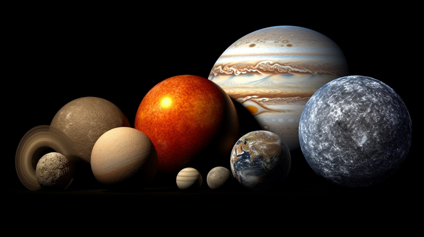 Detailed close-up shot of planets with global illumination.