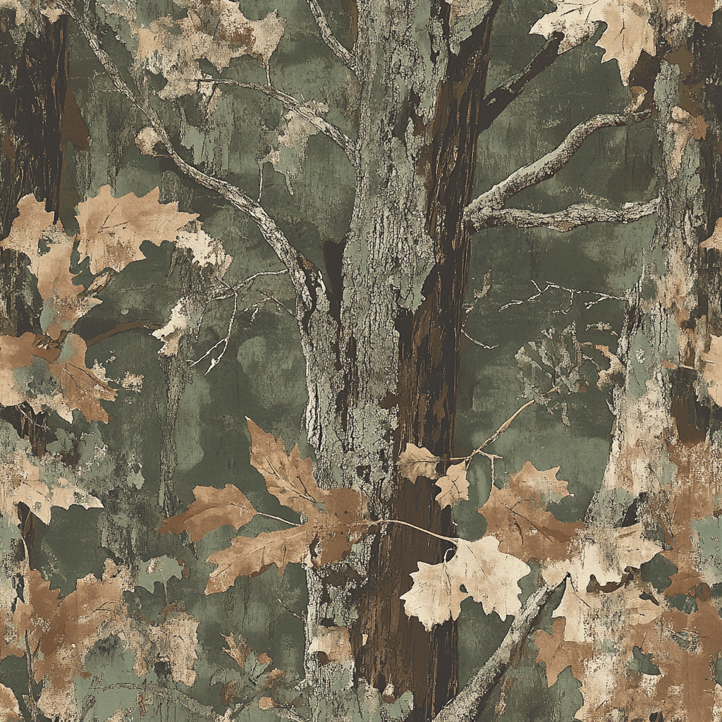 Detailed forest camouflage pattern with deep greens and browns.