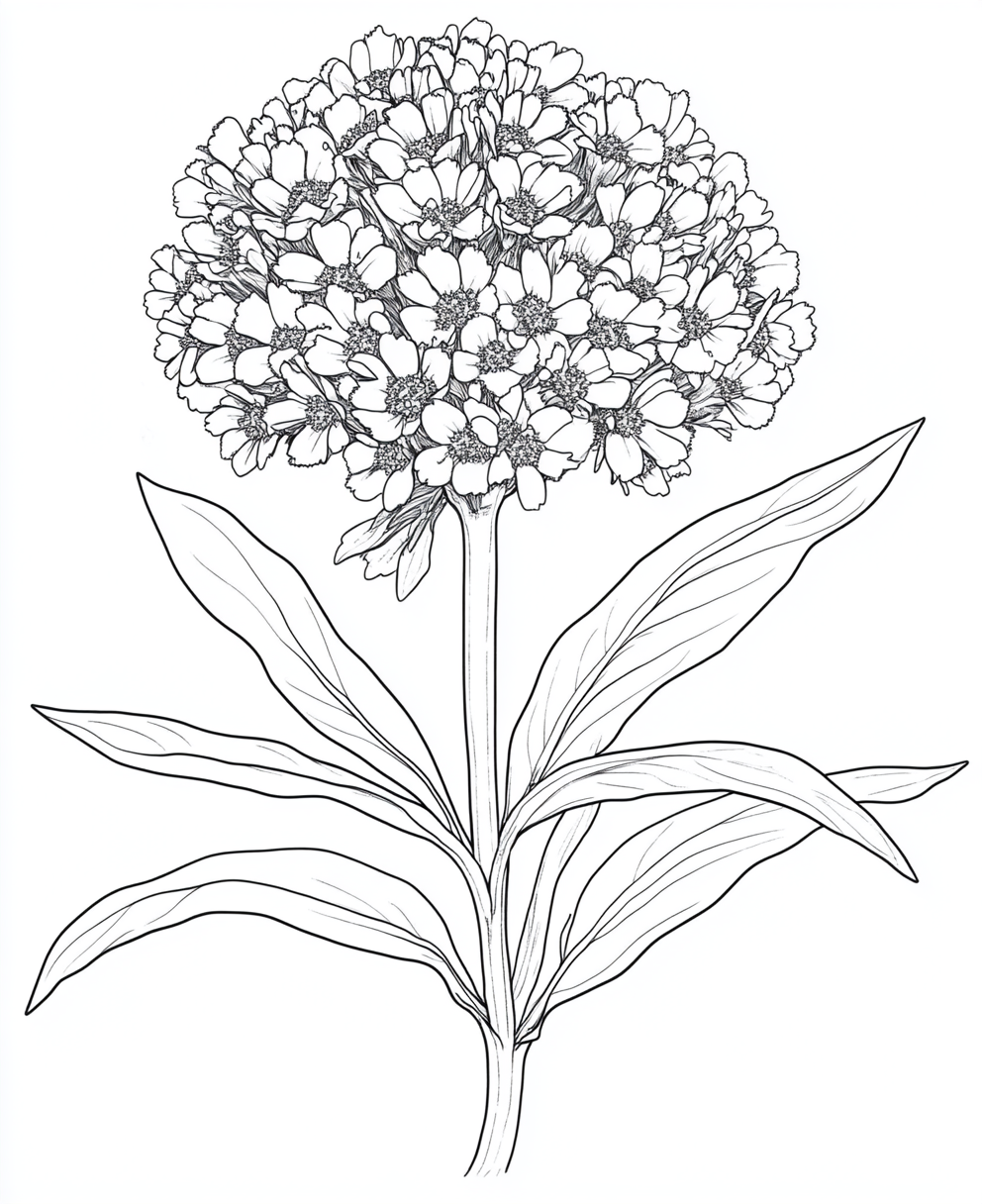 Detailed image of large verbena plant for coloring.