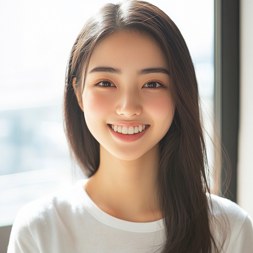 Detailed image of young Japanese woman with perfect smile.