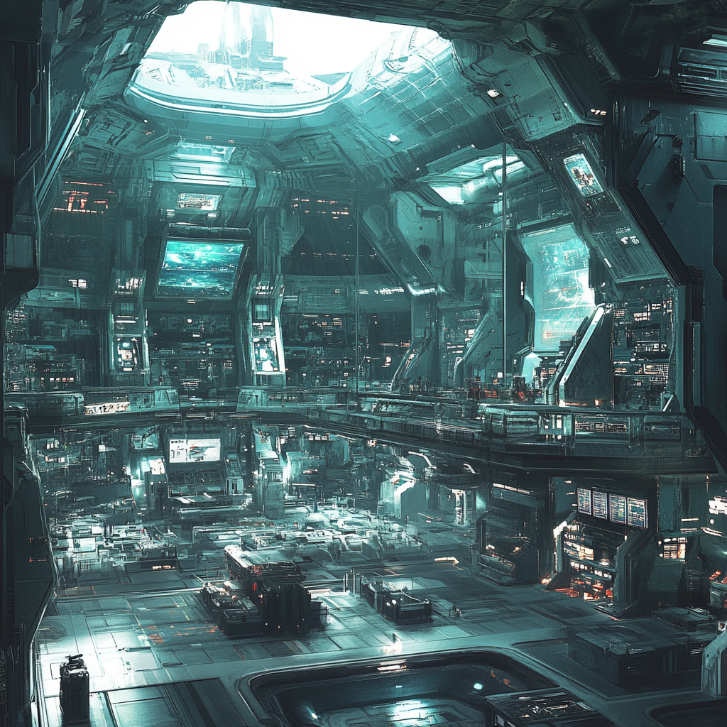 Detailed panoramic image of futuristic space colony interior.