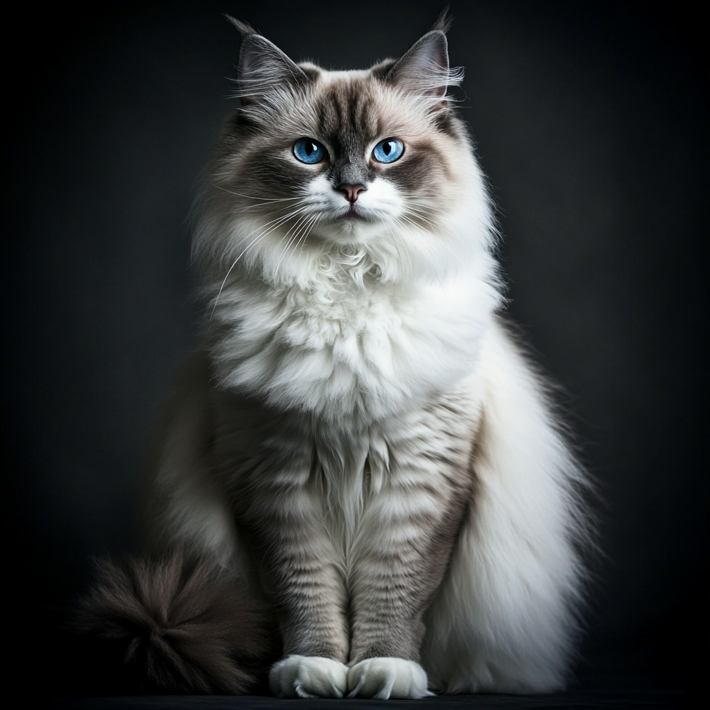 Detailed photo of Ragdoll cat with fluffy fur.