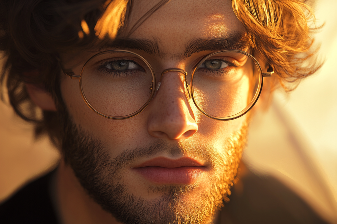 Detailed photorealistic portrait of young man with features described.