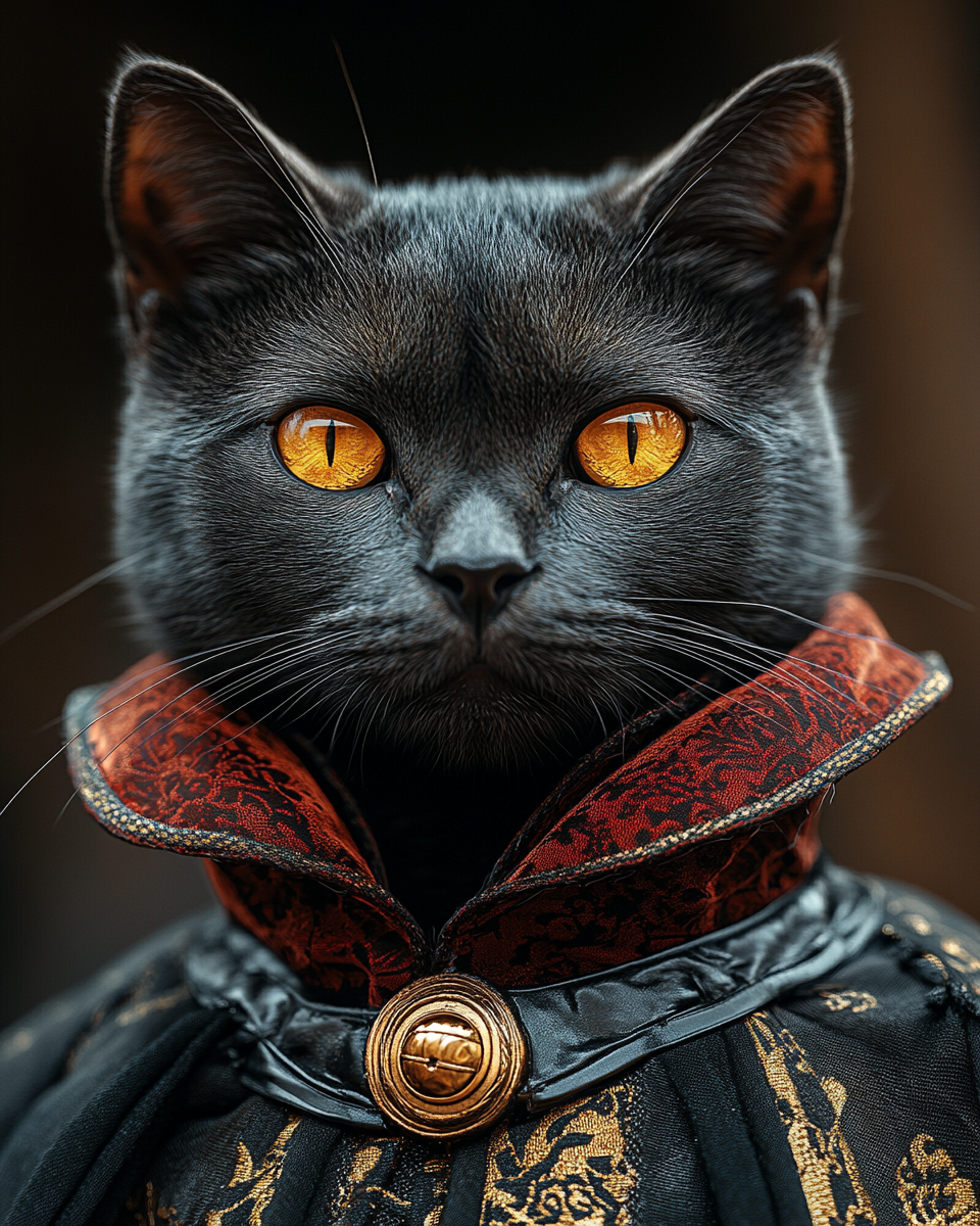 Detailed portrait of spooky vampire black cat