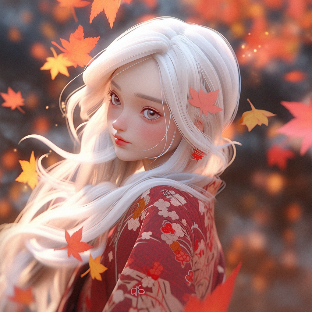 Detailed project of girl in traditional kimono 3D animation.