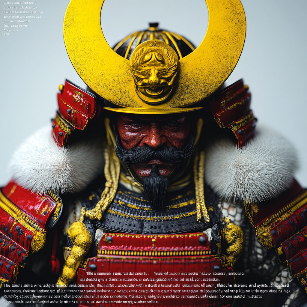 Detailed realistic samurai warrior in vibrant red and yellow.