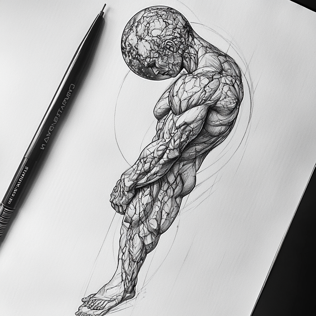 Detailed tattoo sketch of Greek god Atlas bearing Earth.