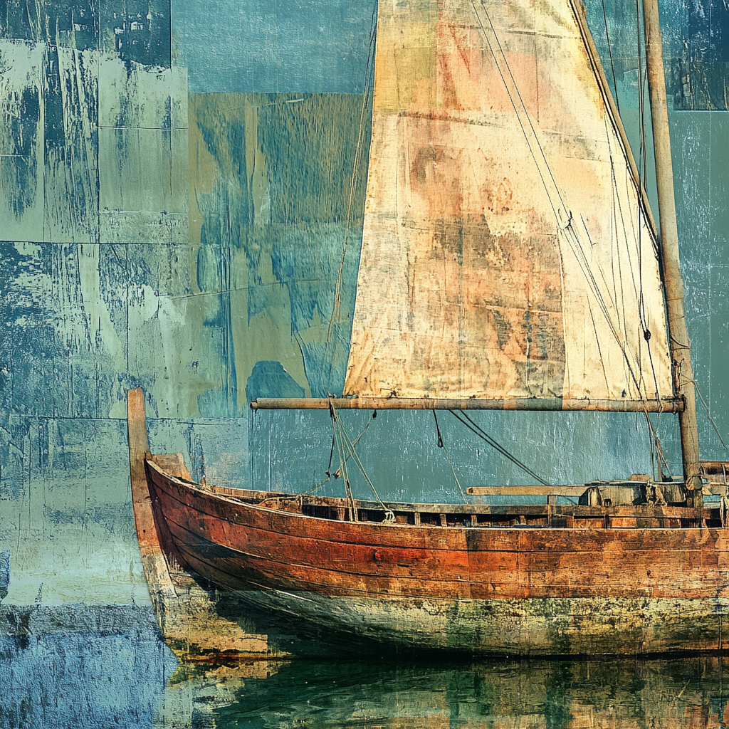 Detailed texture of Brazilian jangada boat against abstract background.