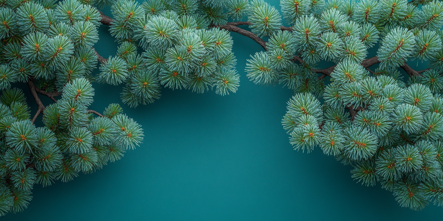 Detailed view of dense pine tree branches from above.