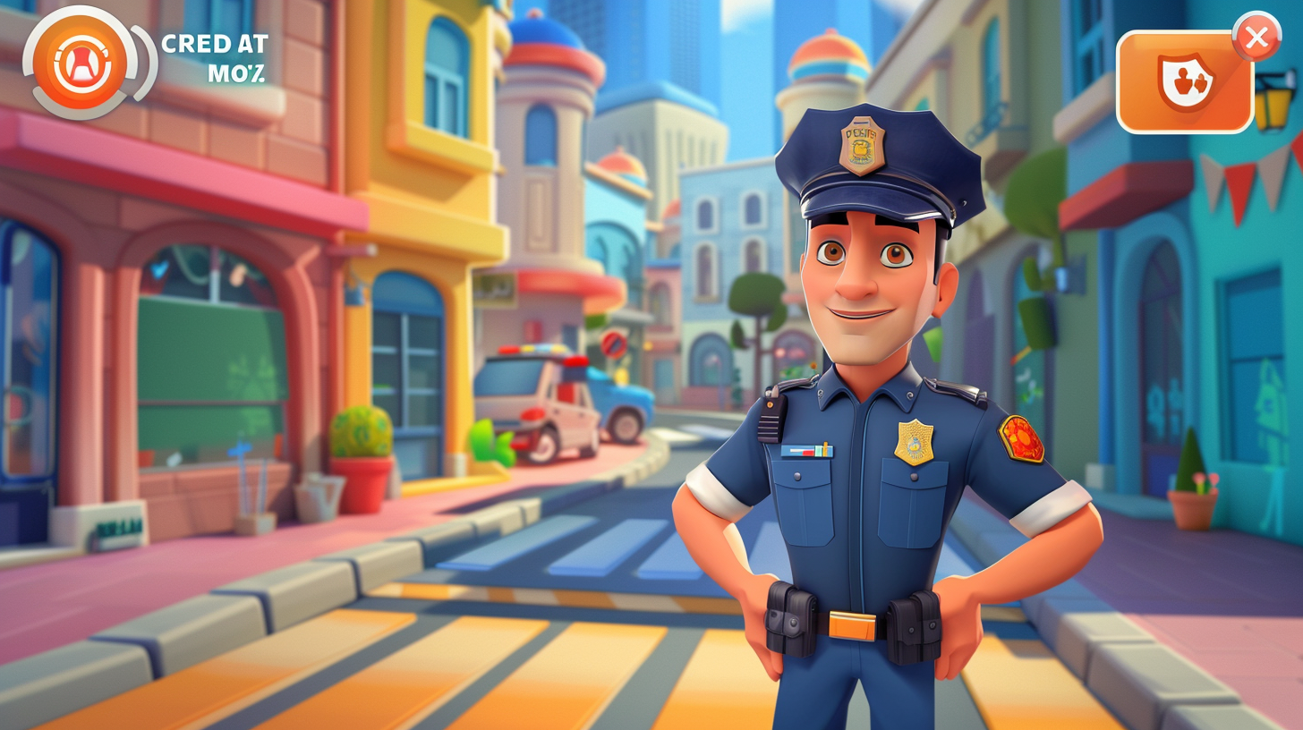 Detective investigating crime in cartoonish Dubai scene