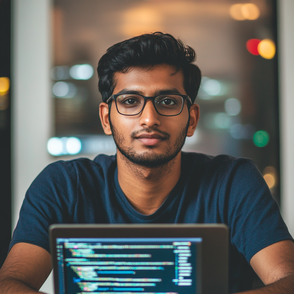 Determined Indian Student Coding on Laptop