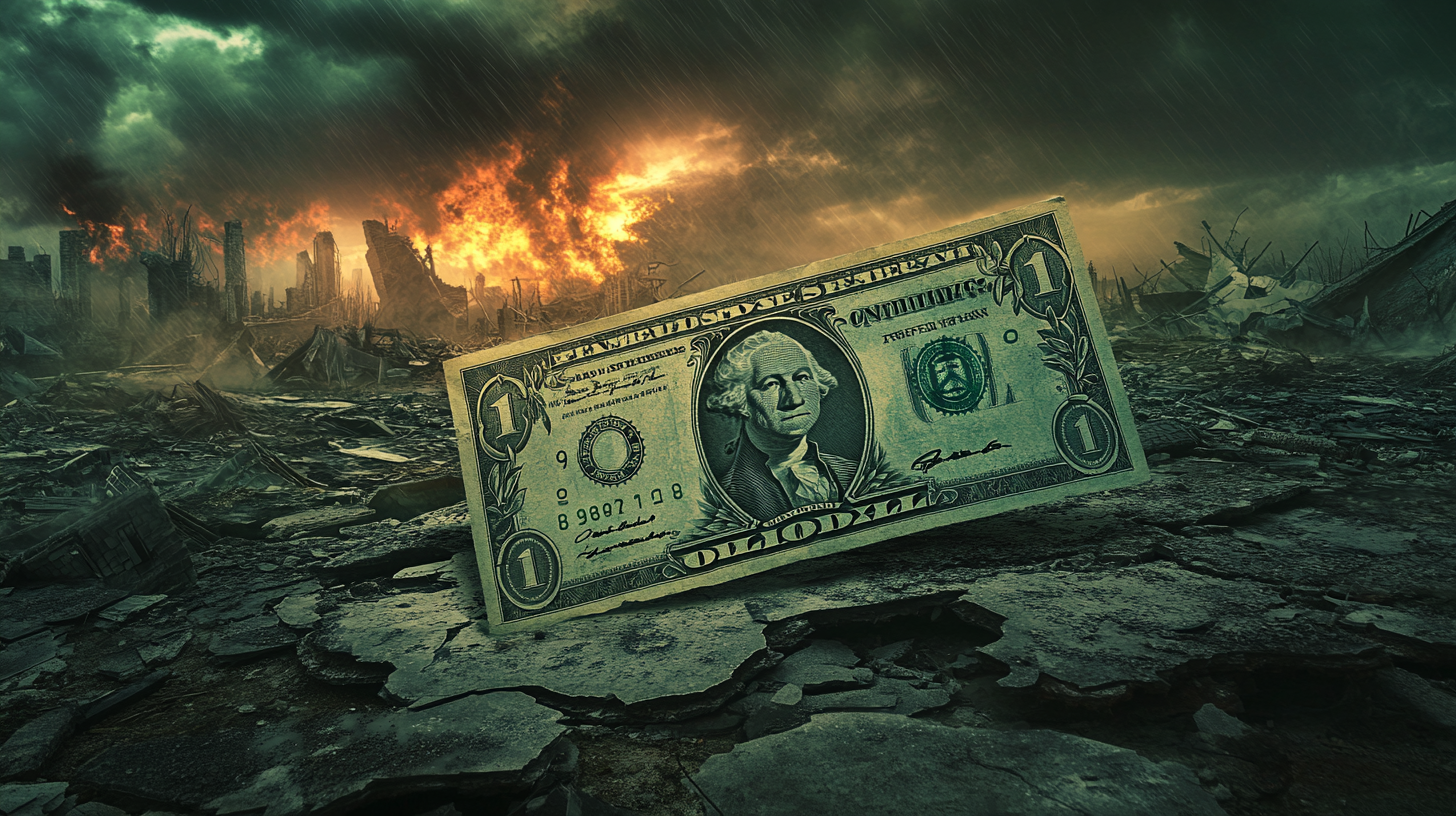 Devil Face on Dollar Bill in Desolate Land.