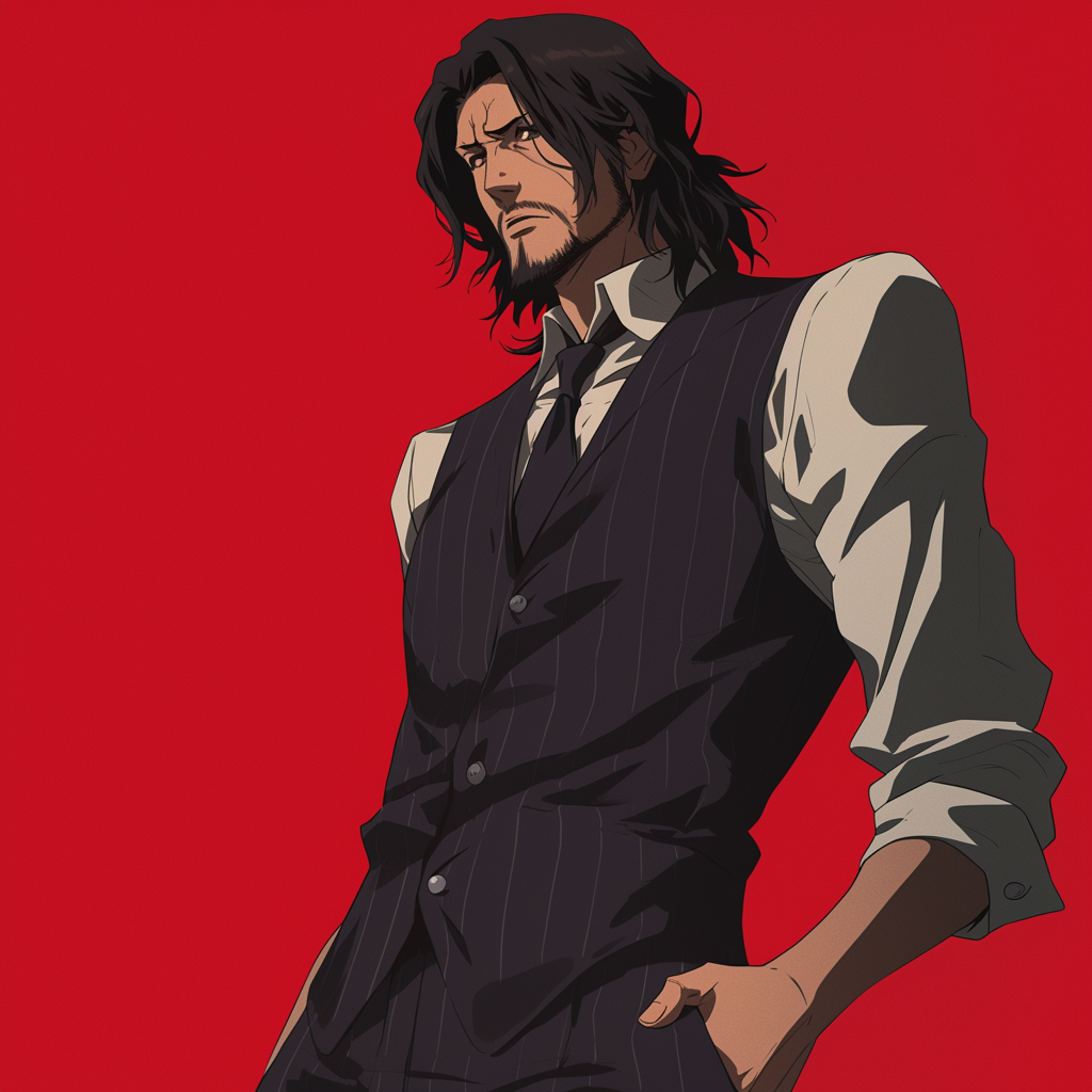 Diego Luna in black Zoot Suit Anime style