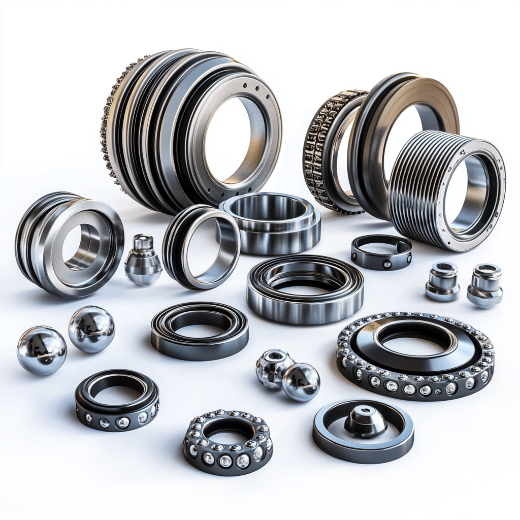 Different types of bearings on white background