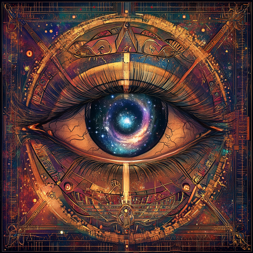 Digital art image of all-seeing eye with galaxy iris 