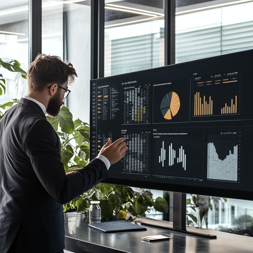 Digital art of business professional analyzing revenue growth