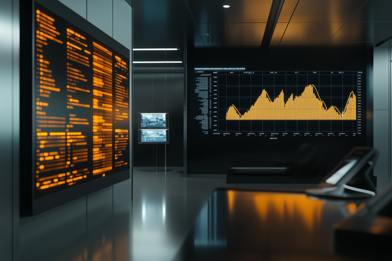 Digital chart shows rates changing in modern workspace