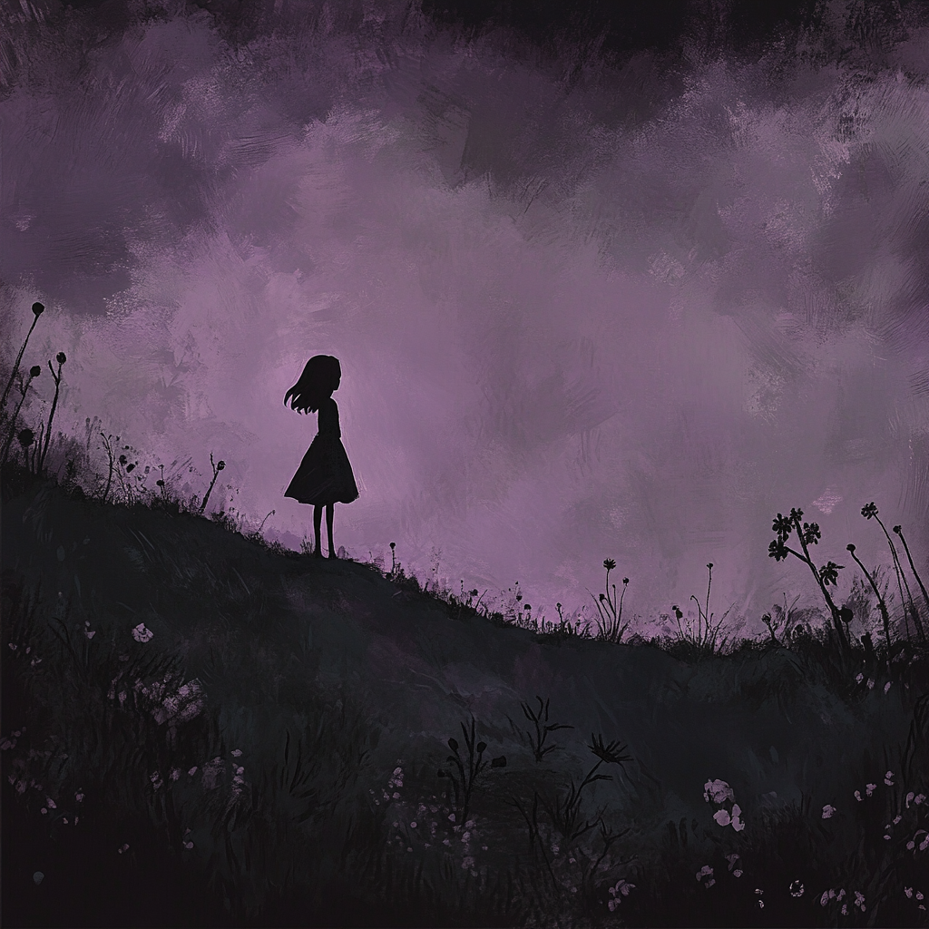 Digital illustration of innocent girl in somber mood.