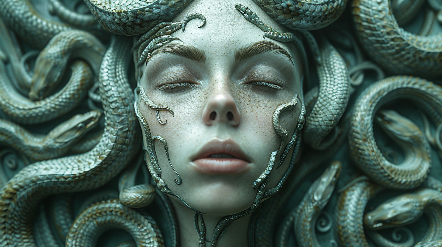 Digital portrait of Medusa surrounded by snakes