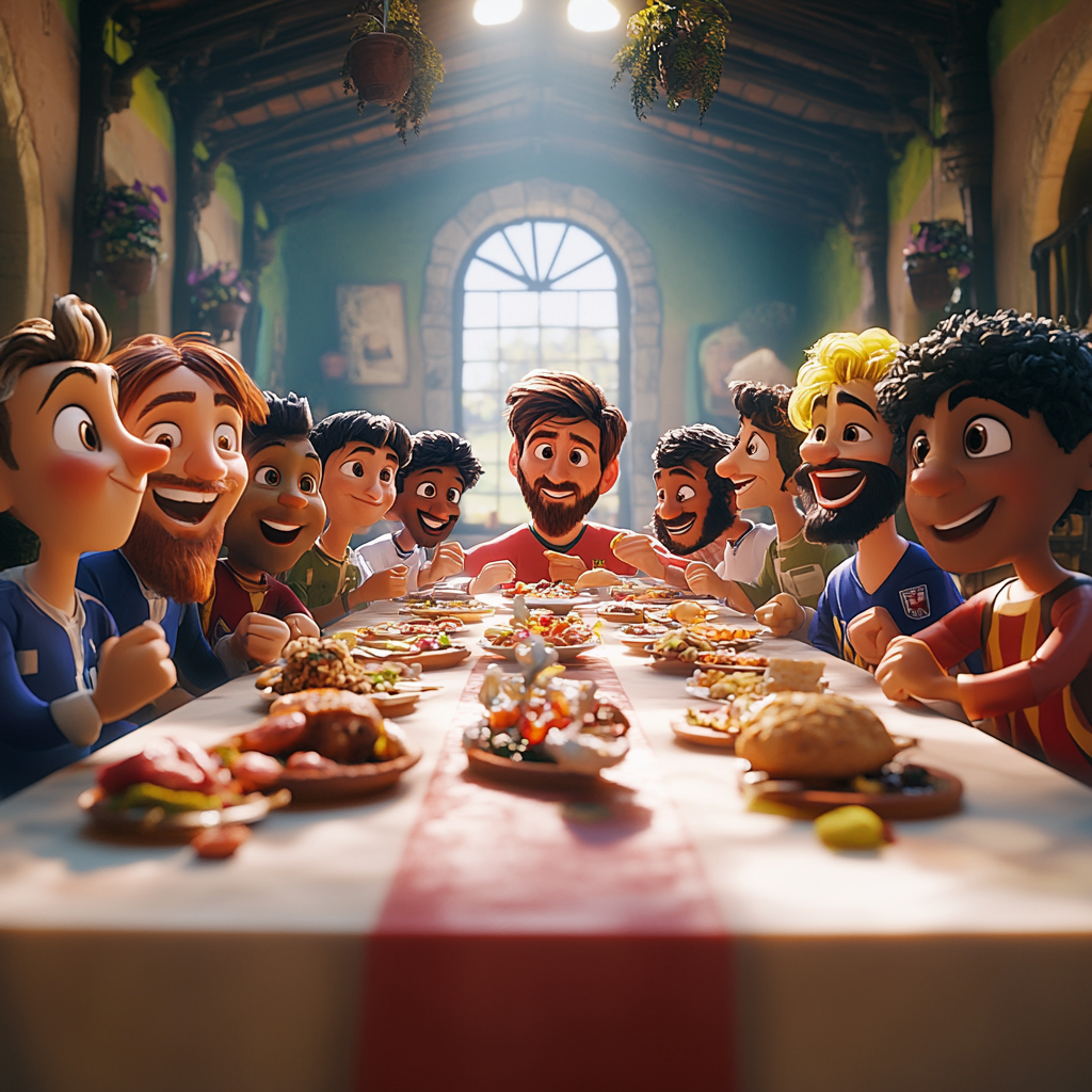 Disney-Pixar style Last Supper with famous football players.