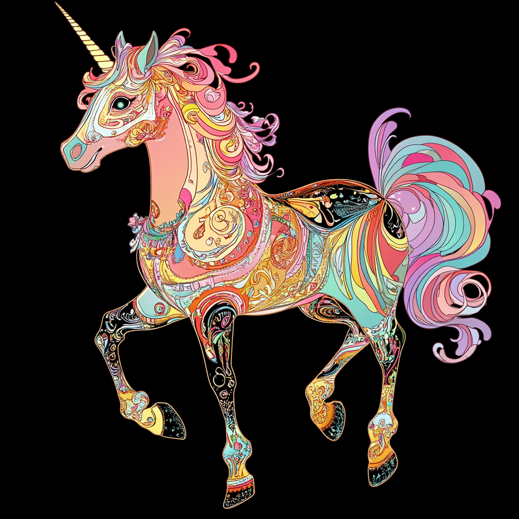 Disney style stickers featuring galloping majestic unicorn goddess.