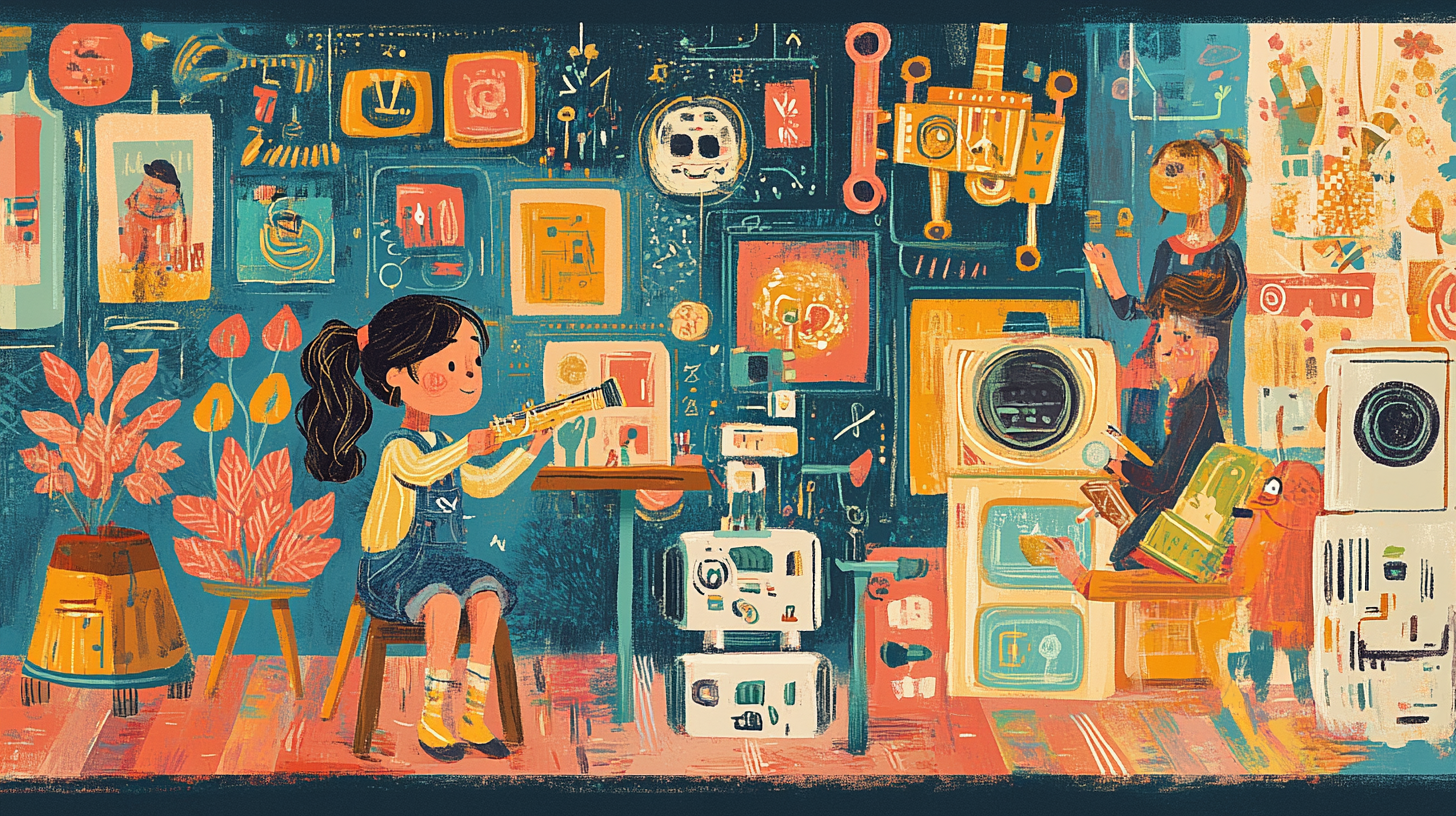 Diverse tweens create magic in whimsical illustration.