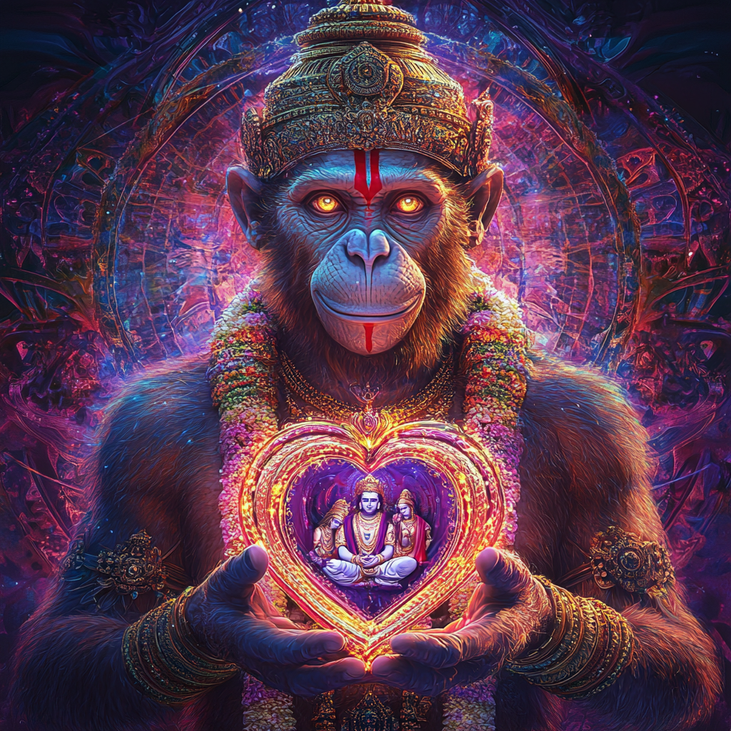 Divine Hanuman holding Heart of Shri Ram