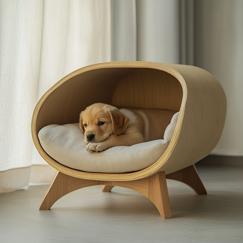 Dog kennel made with sustainable materials, ergonomic design.