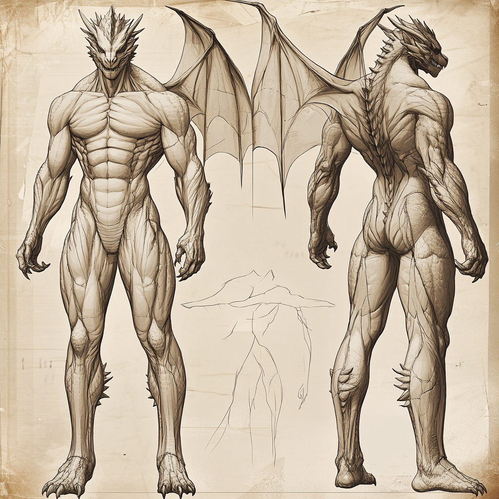 Dragon-Human Hybrid: Detailed Anatomical Reference Images