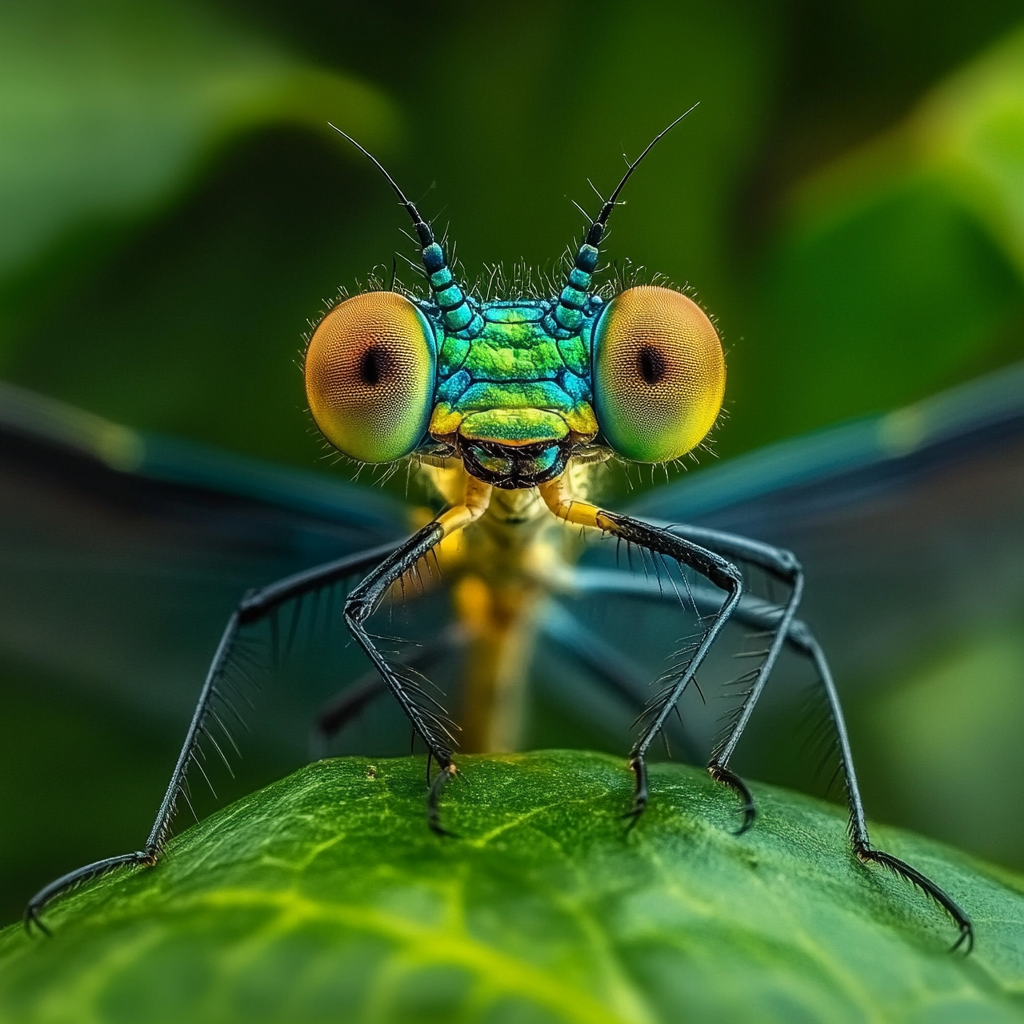 Dragonfly on Leaf: Realistic Macro Photography Image