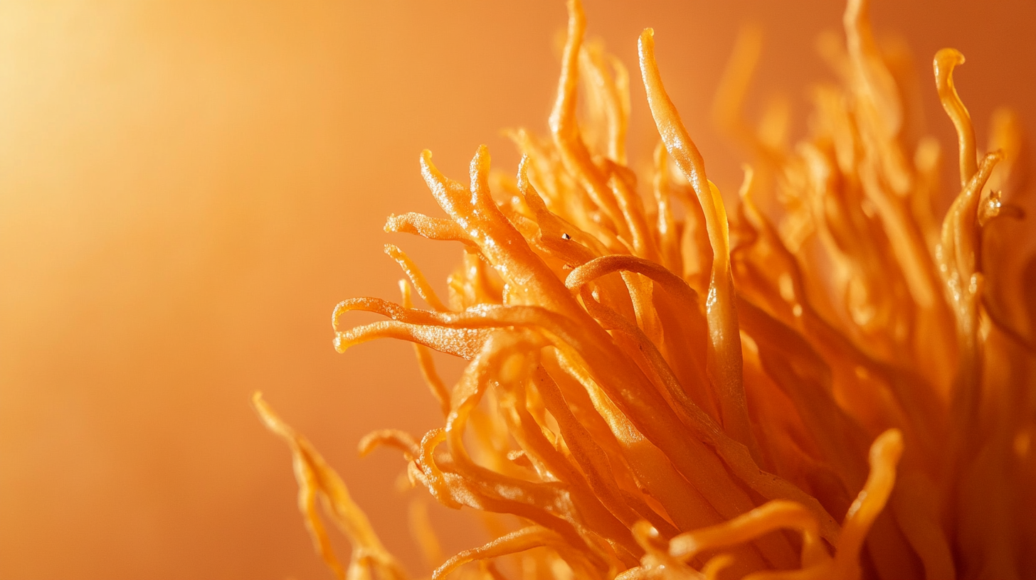 Cordyceps in Sharp Lighting on Orange Backdrop