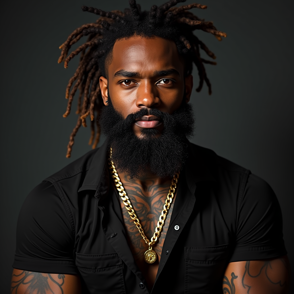 Dreadlocked Muscular Man with Necklace and Tattoos