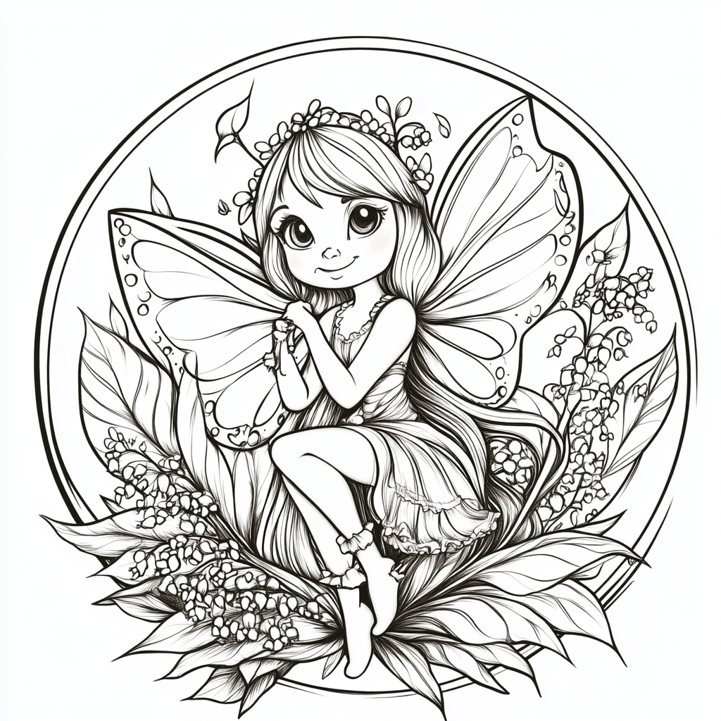 Dreamlike Lily of the Valley Fairy Coloring Page