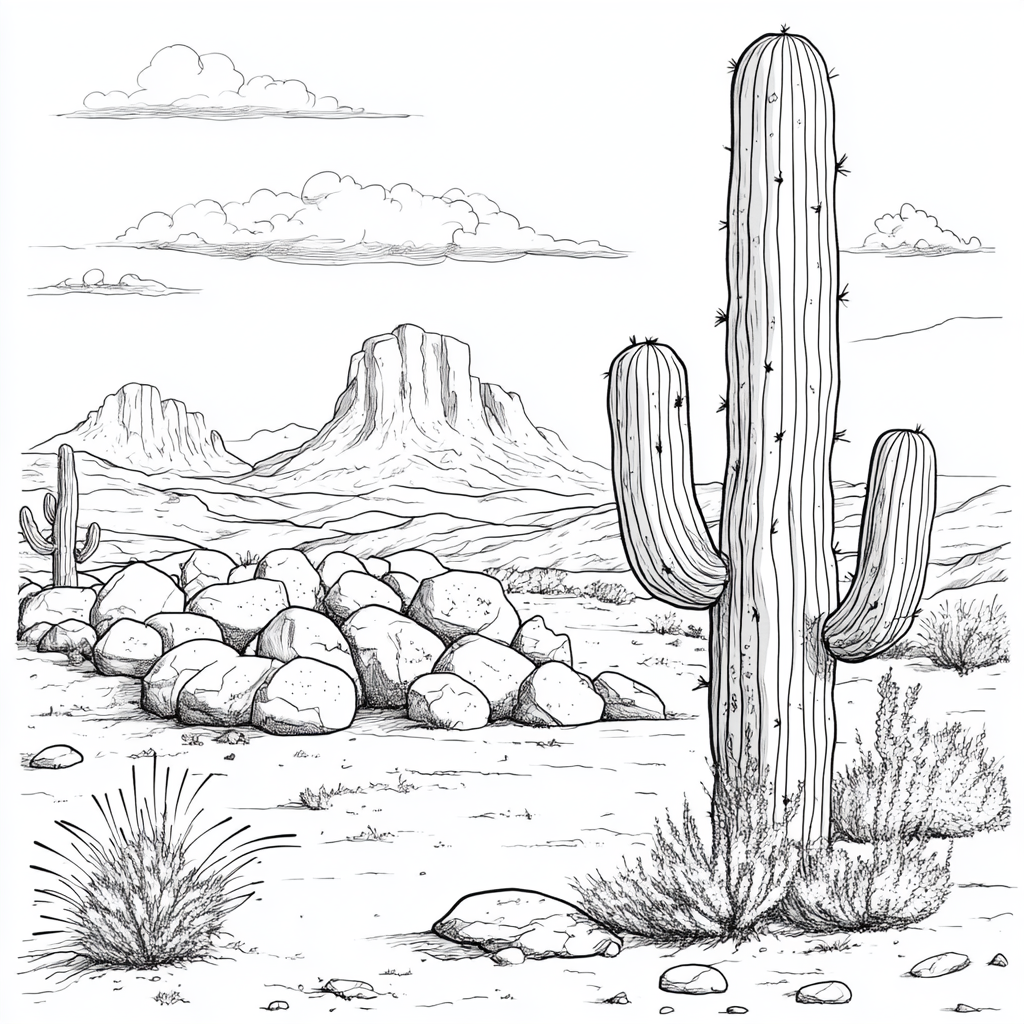 Dreamlike image of a large cactus in desert.