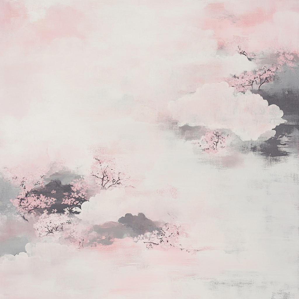 Dreamy cloud and cherry blossom pattern in pink