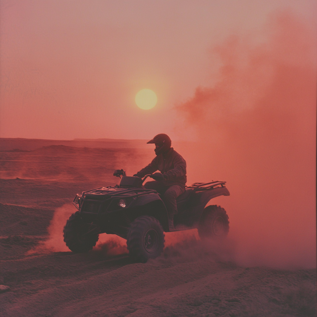 Dreamy desert adventure on high-tech black ATV