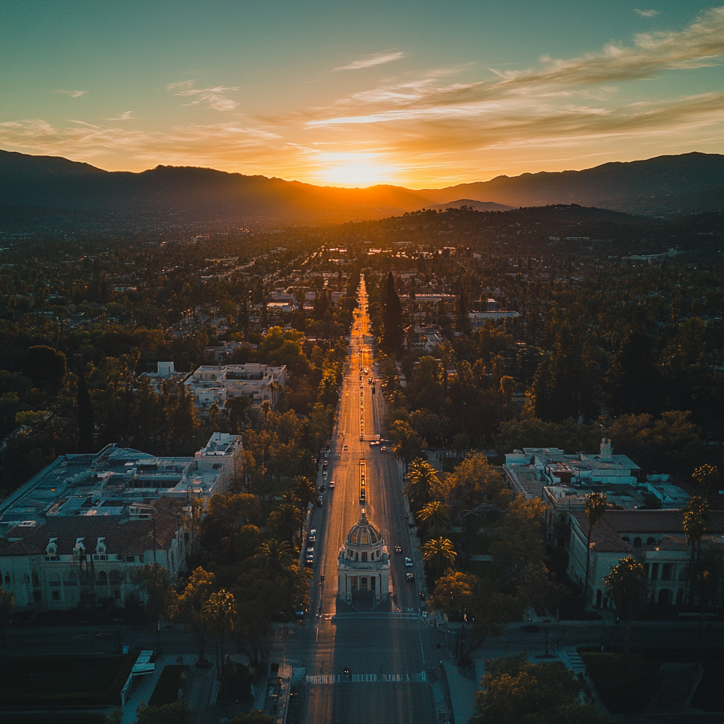 Drone view of Pasadena, California on a hot day.