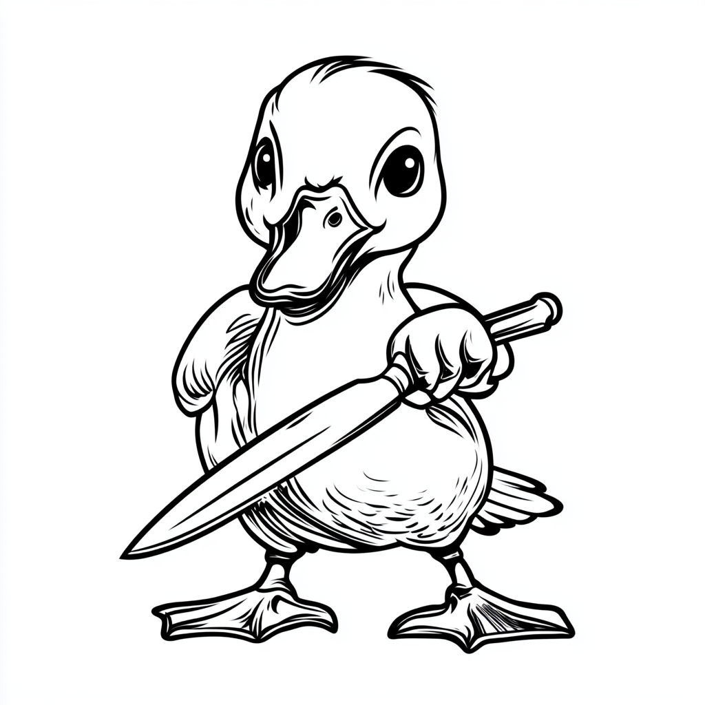 Duck with Knife Line Art Tattoo Design