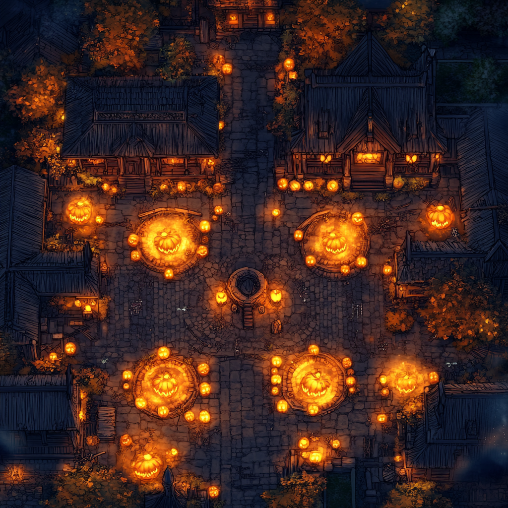 Dungeons & Dragons Battle Map: Village Harvest Festival Night