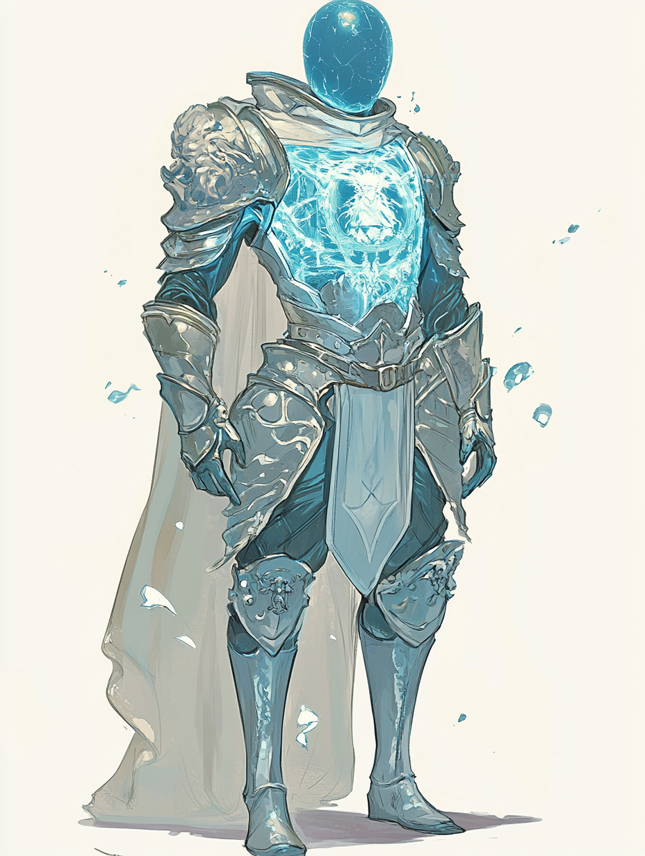 Dungeons and Dragons character in silver knight armor.