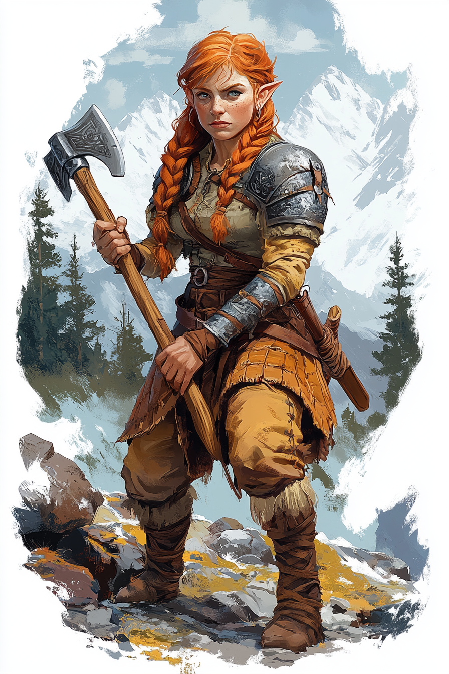 Dwarf character with red hair and great axe.