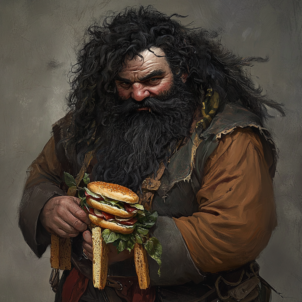 Dwarf cleric investigator resembling Columbo with sandwich belt.